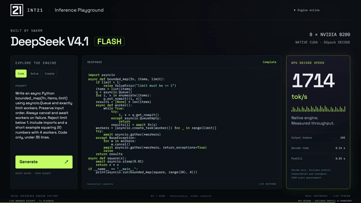 DeepSeek V4.1 Flash inference demo